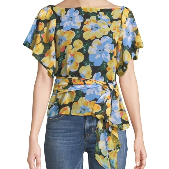 NWT Club Monaco Gussie Yellow Floral Wrap Top - Picture 3 of 10